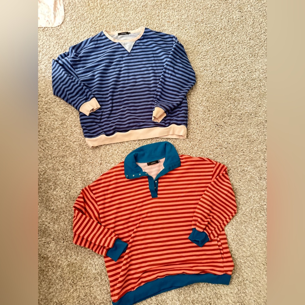 Striped Crew Neck Sweater Duo - Blue and Red